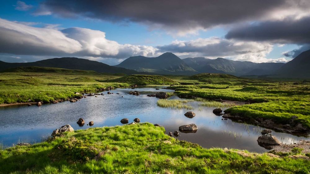 Sunny and cloudy at the same time at Rannoch Moor, Scotland