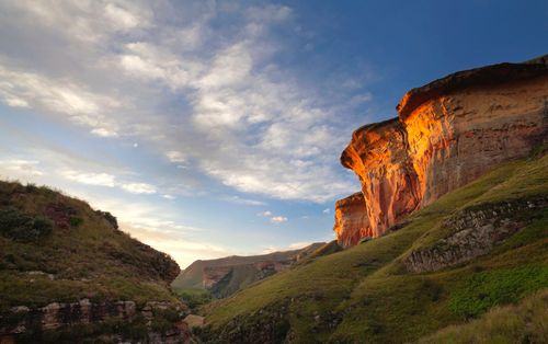 Sandstone cliffs in afternoon light, Golden Gate National Park, Free State, South Africa