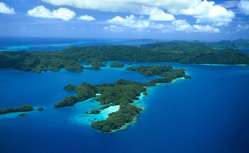 Aerial Photography of the Bay of Islands north western Vanua Levu northern Lau group Fiji. 