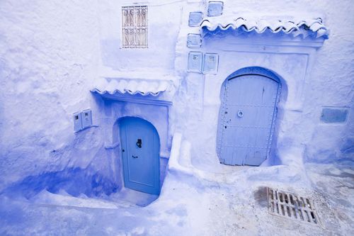 Typical Blue Door in Chefchaouen Morocco Africa