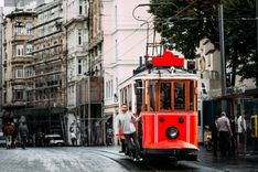 Vintage tram on the Taksim Istiklal street in Istanbul